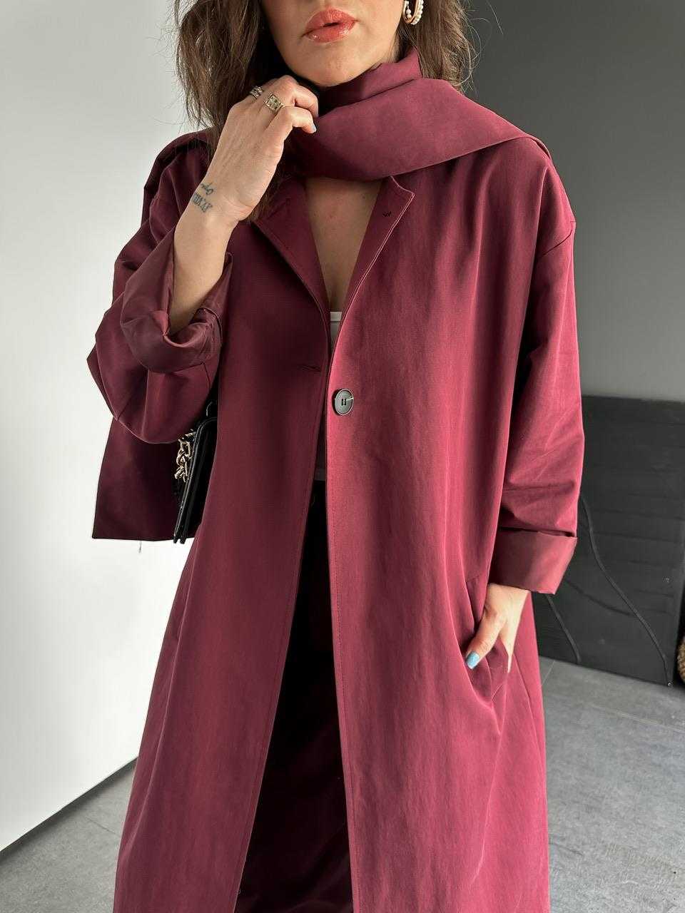 Bordo Şal Aksesuarlı Trençkot 