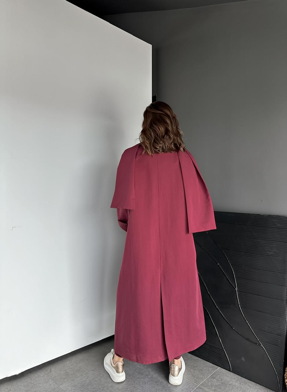 Bordo Şal Aksesuarlı Trençkot 