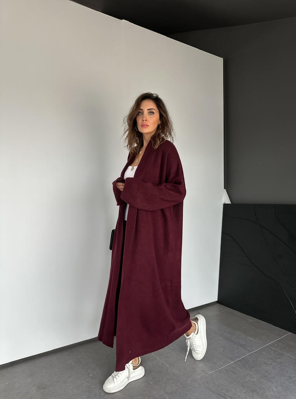 Bordo Şal Yaka Uzun Hırka
