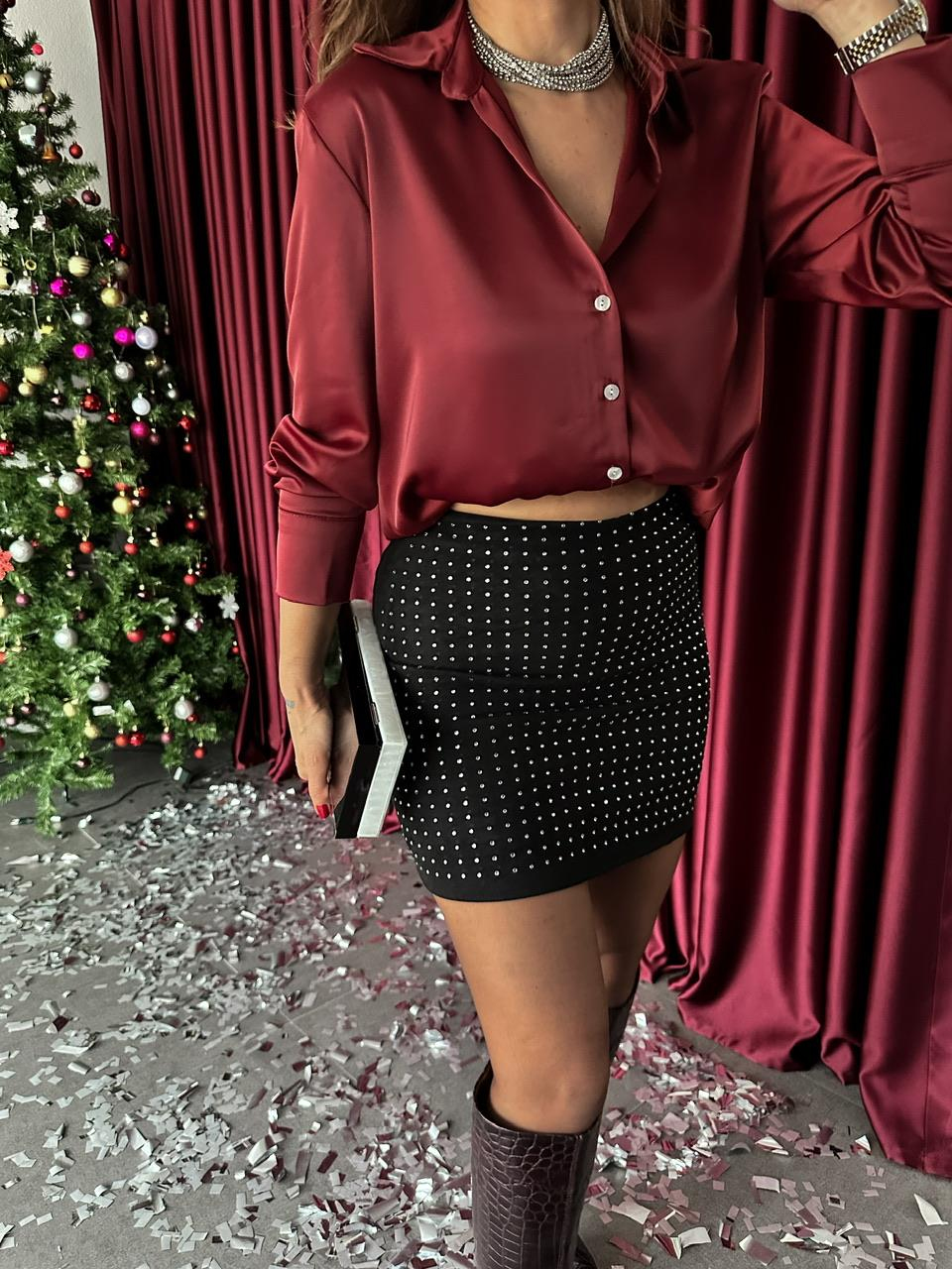 Bordo Saten Şık Gömlek
