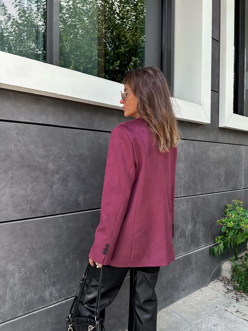 Bordo Süet Blazer Ceket