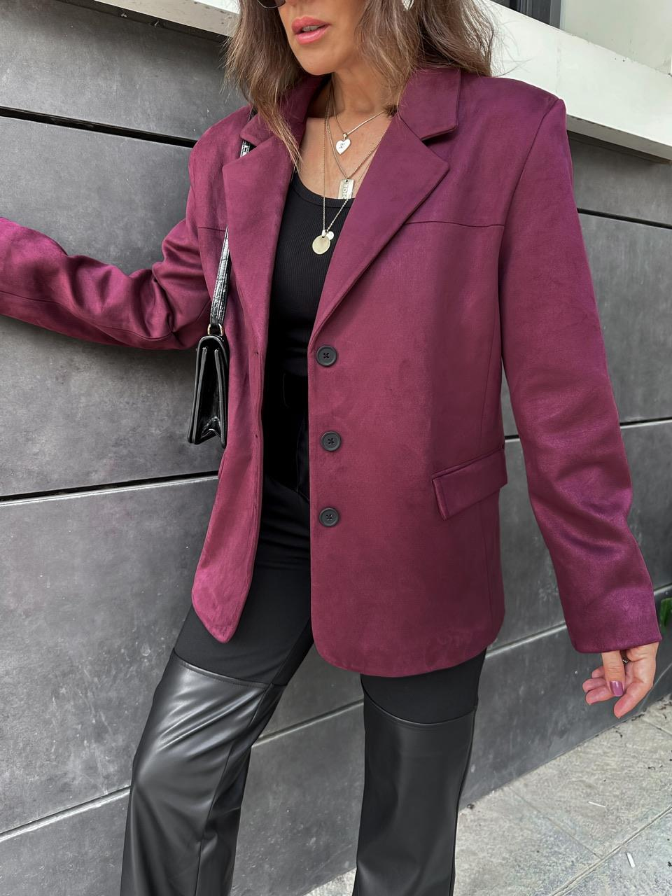 Bordo Süet Blazer Ceket