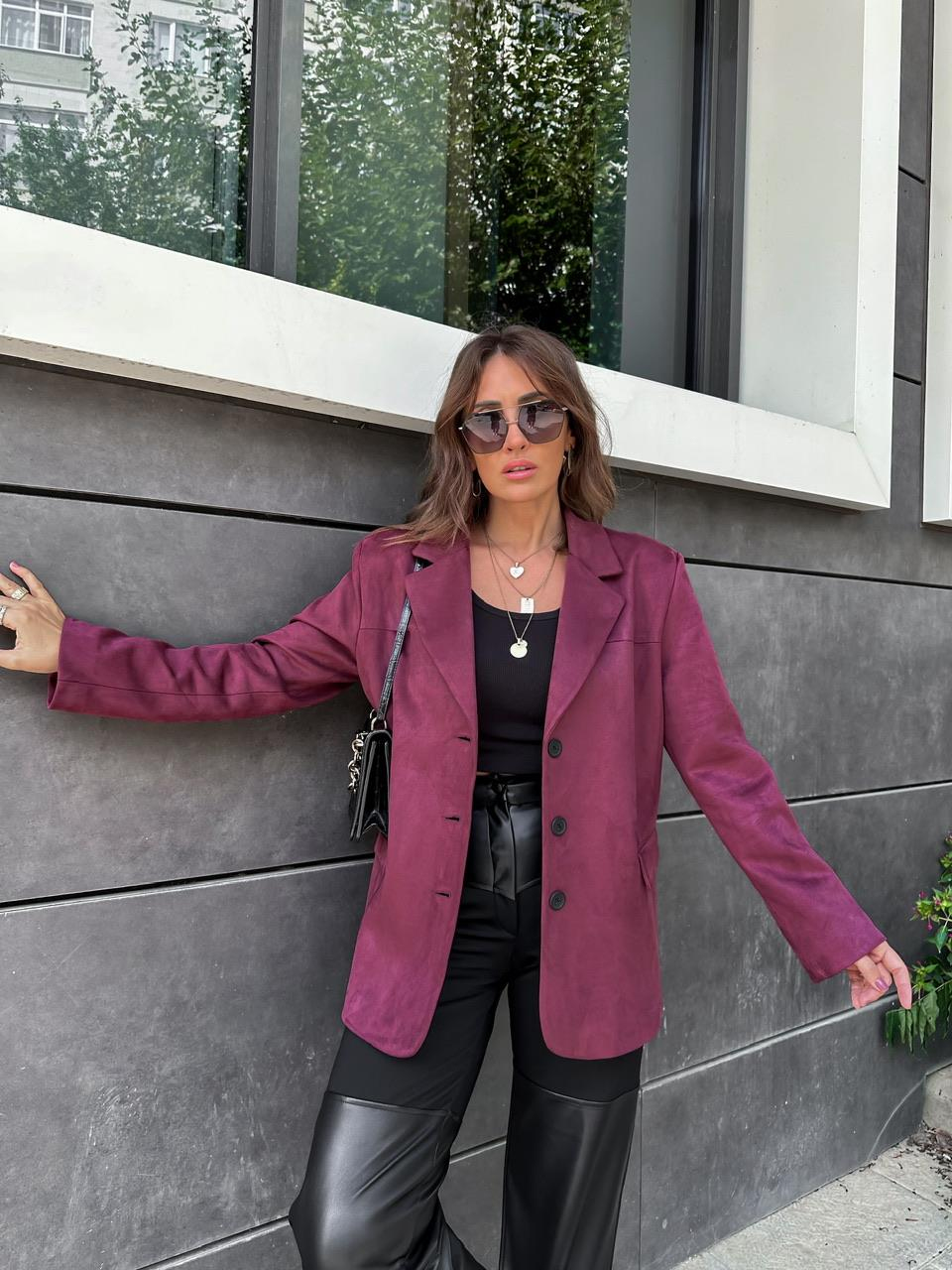 Bordo Süet Blazer Ceket