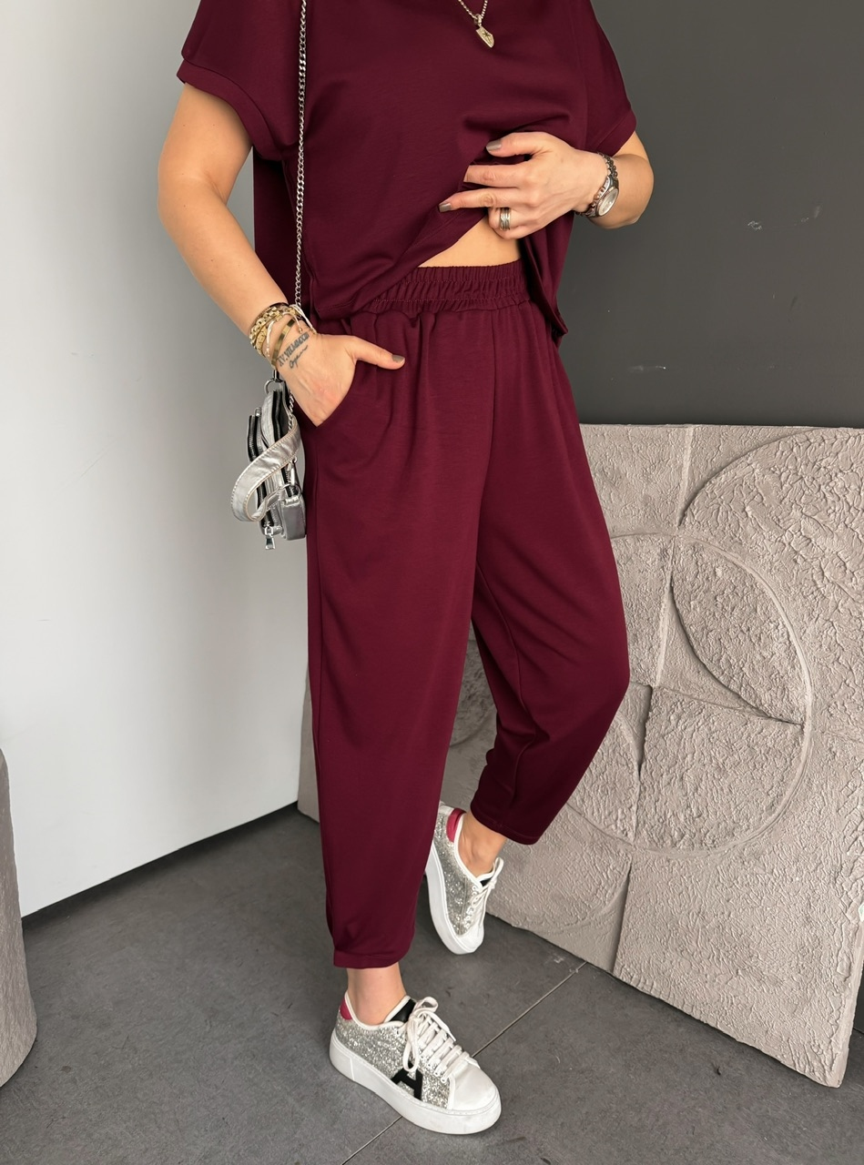 Bordo T Kol Likralı Modal Takım
