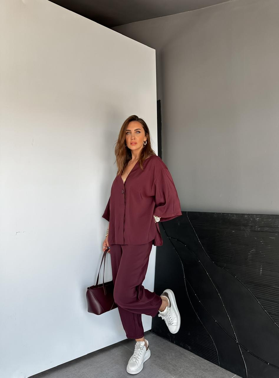 Bordo Tek Düğmeli Fakir Kol Modal Takım