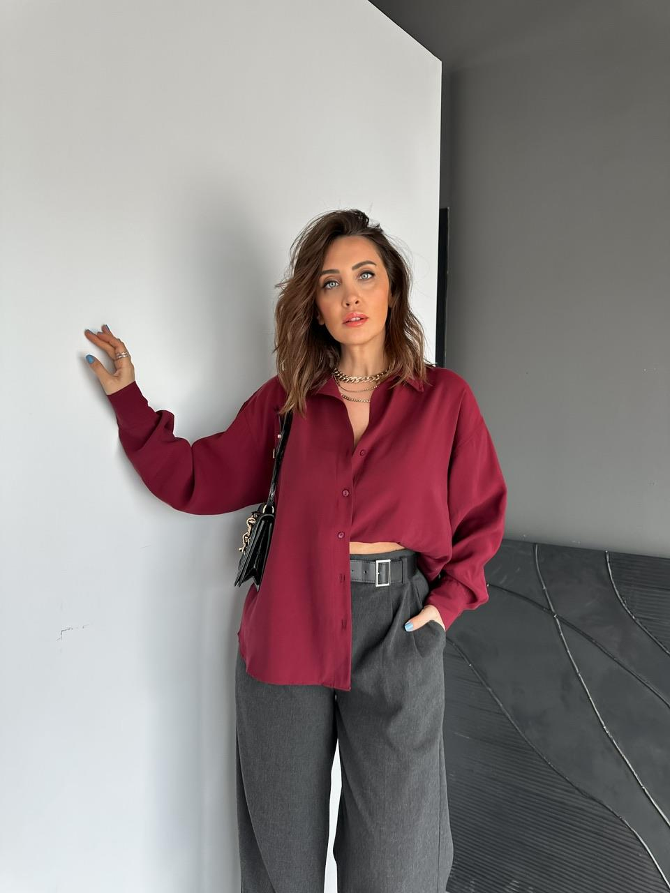 Bordo Tensel Salaş Cotton Gömlek