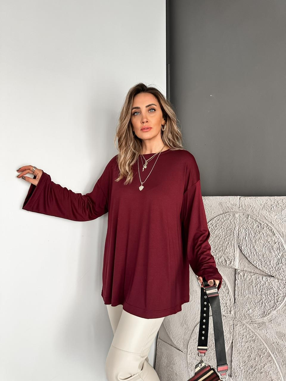 Bordo Uzun Kol Salaş Tshirt