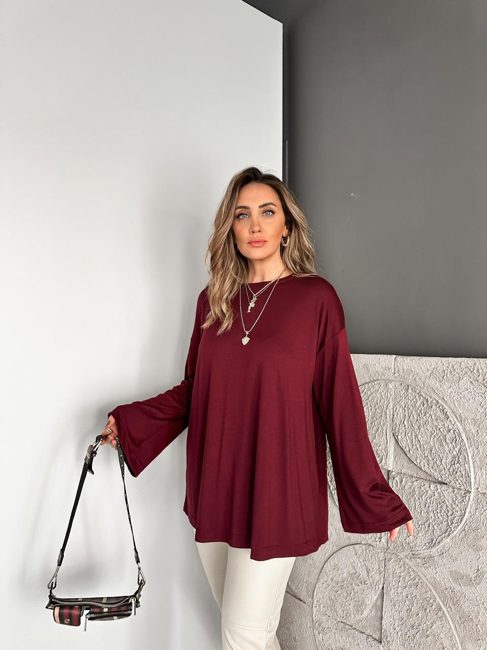 Bordo Uzun Kol Salaş Tshirt