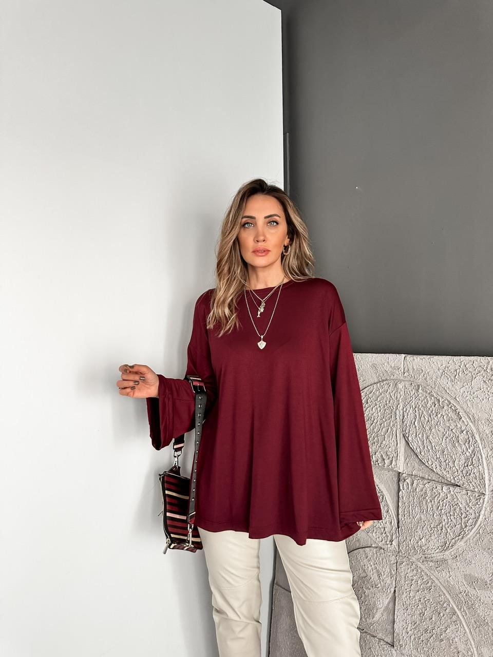 Bordo Uzun Kol Salaş Tshirt