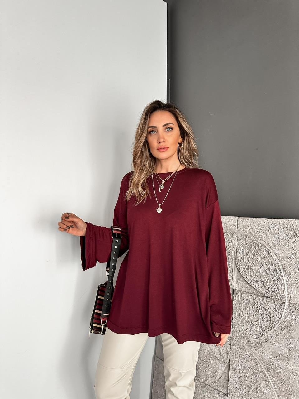 Bordo Uzun Kol Salaş Tshirt