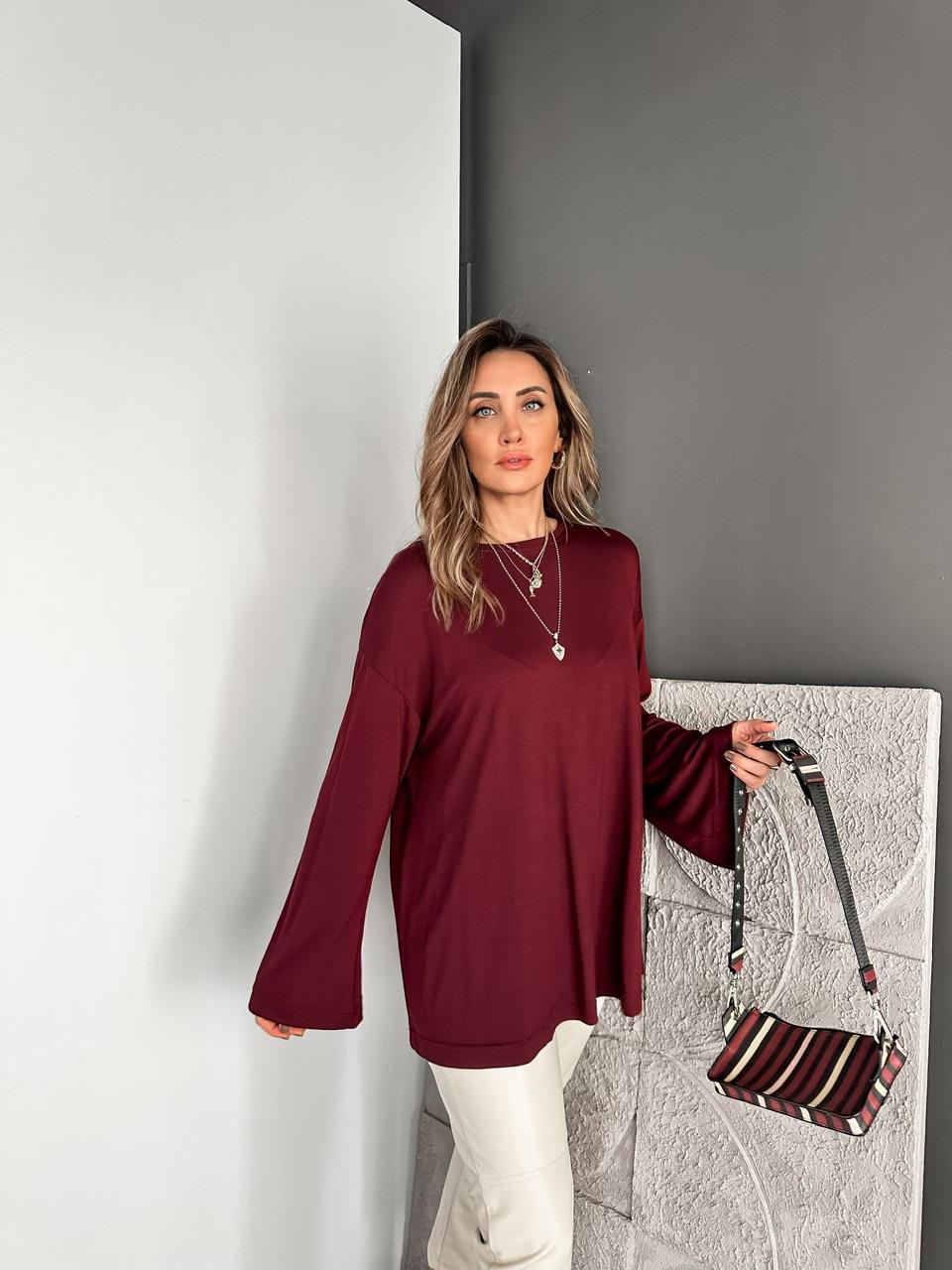 Bordo Uzun Kol Salaş Tshirt