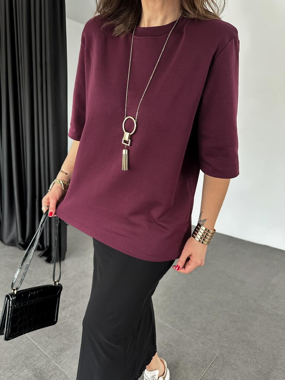 Bordo Vatkalı Cotton Tshirt