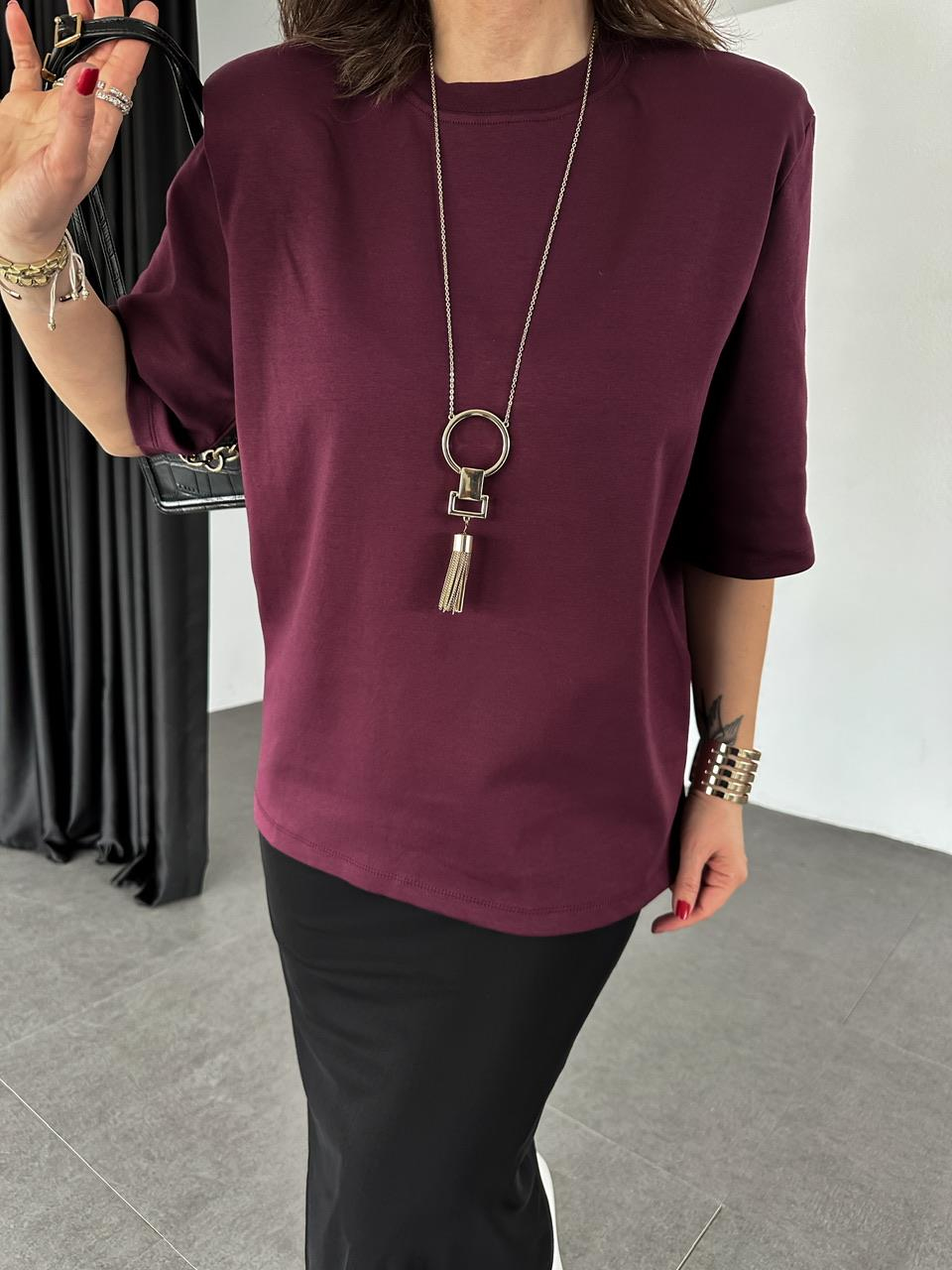 Bordo Vatkalı Cotton Tshirt