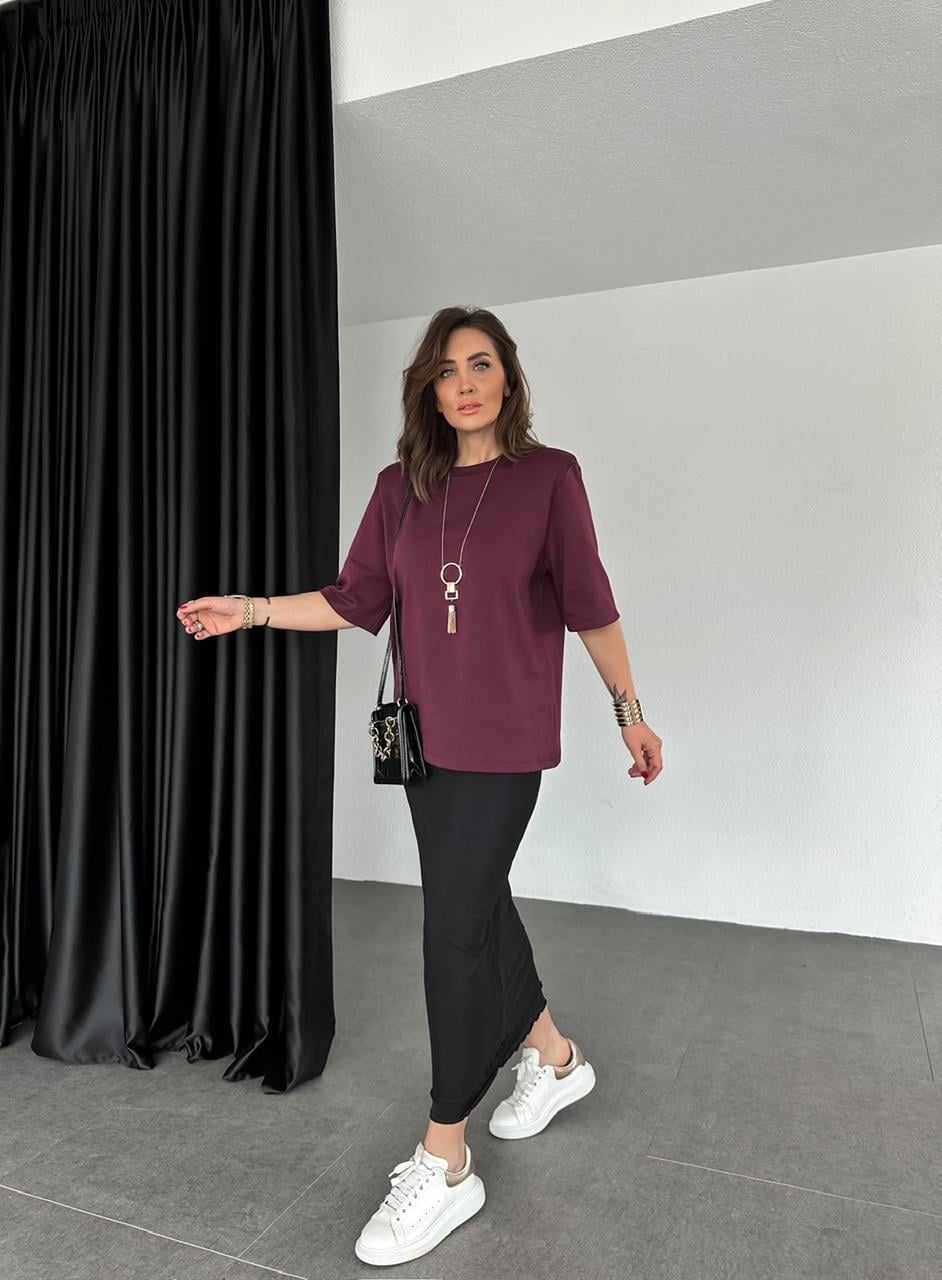 Bordo Vatkalı Cotton Tshirt