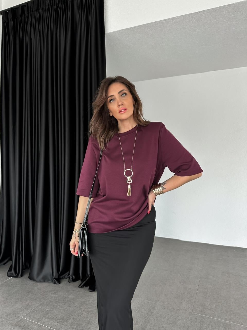 Bordo Vatkalı Cotton Tshirt