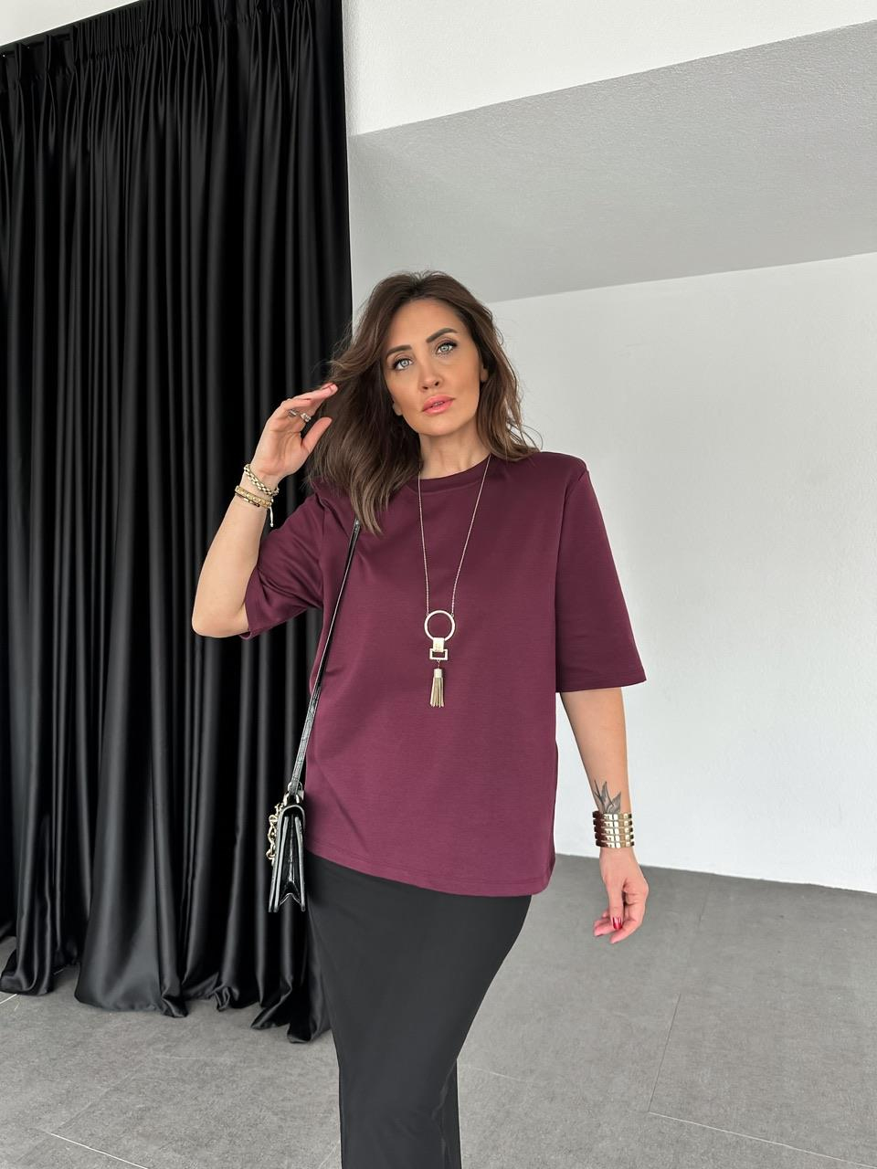 Bordo Vatkalı Cotton Tshirt