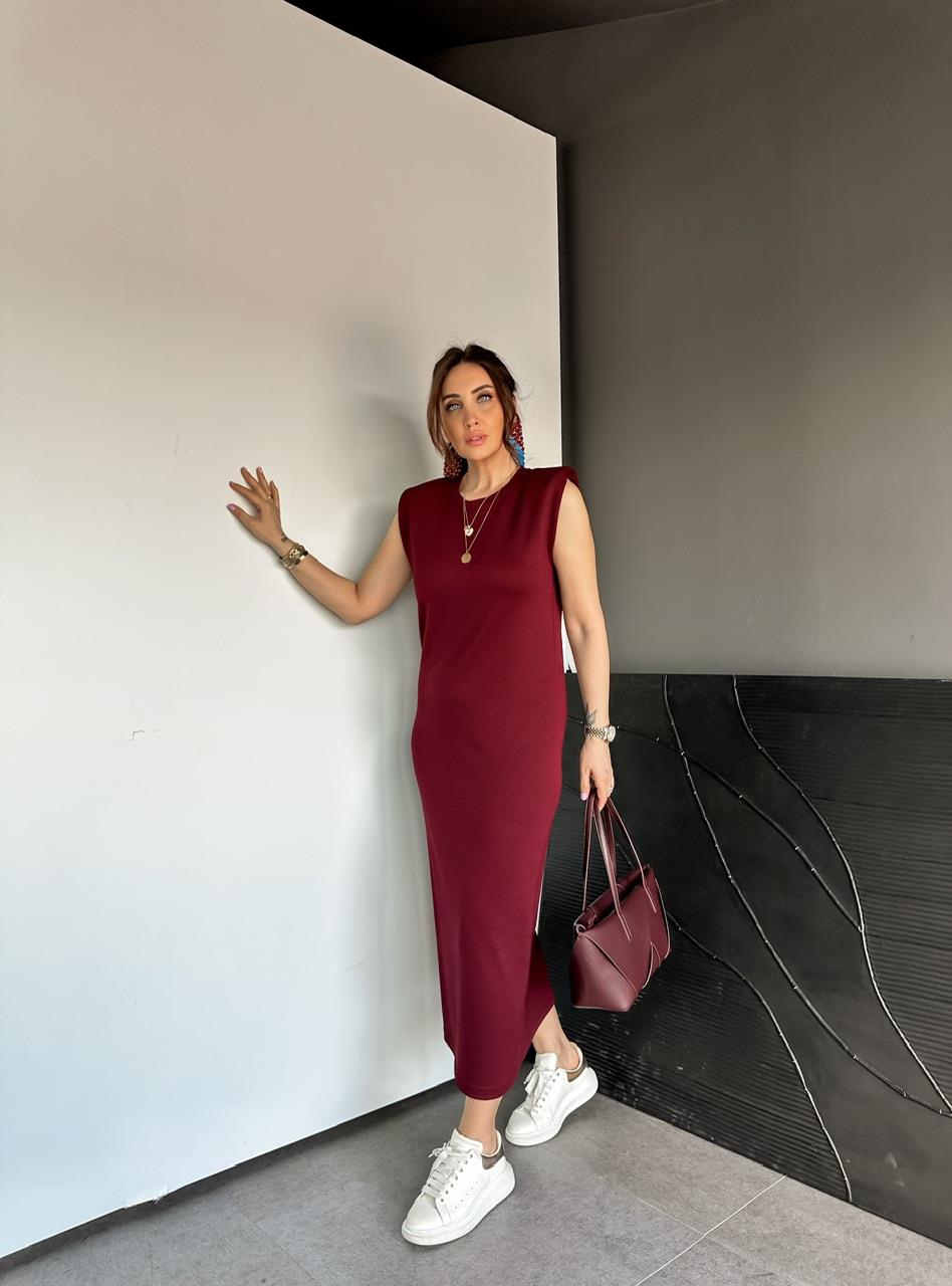 Bordo Vatkalı Likralı Basic Elbise