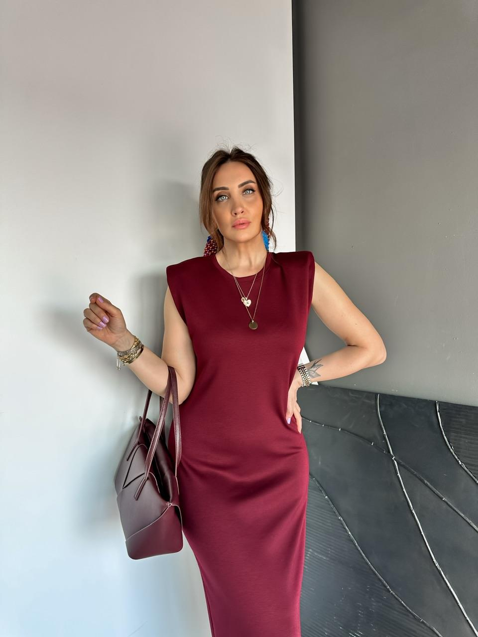 Bordo Vatkalı Likralı Basic Elbise