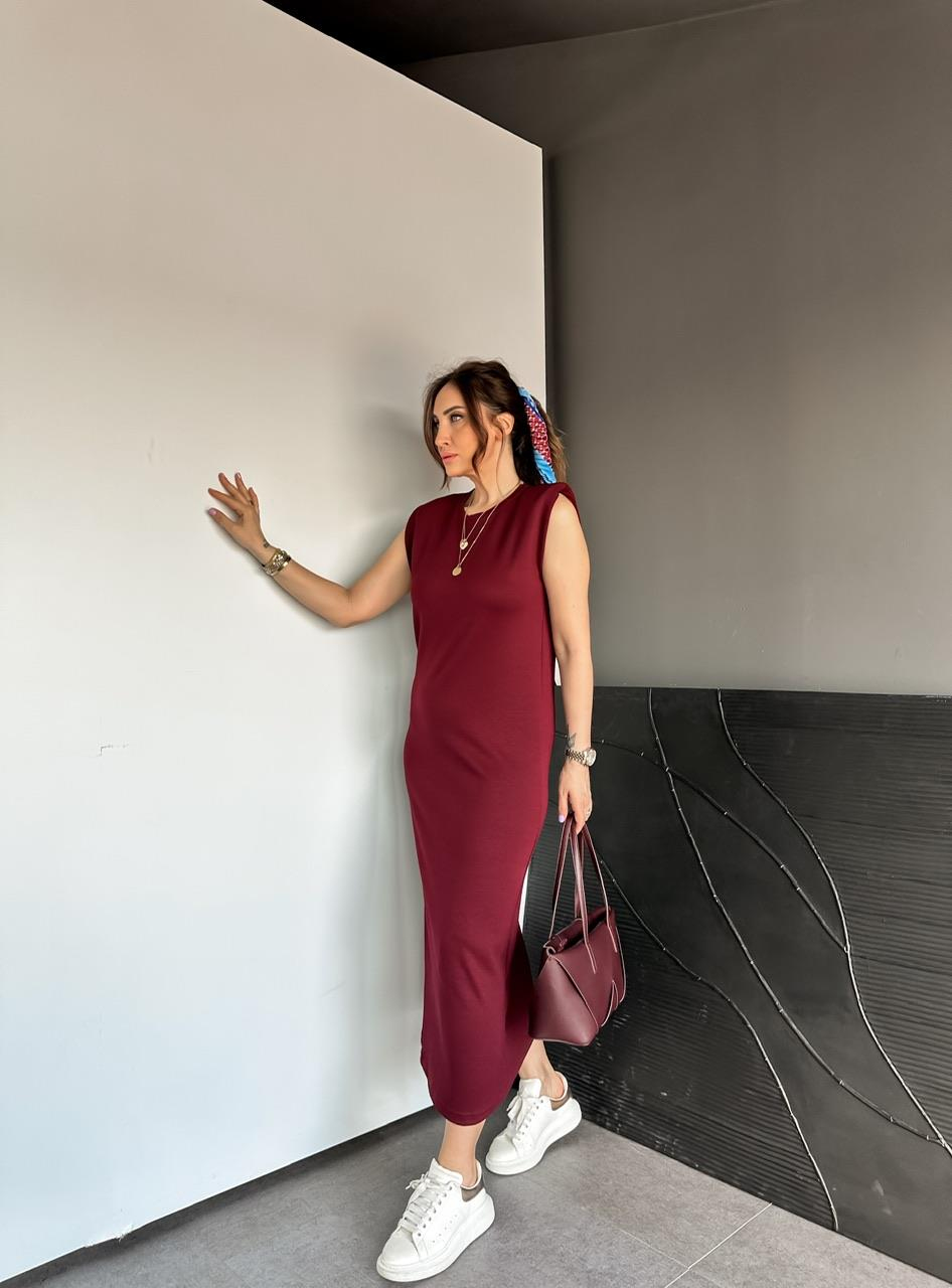 Bordo Vatkalı Likralı Basic Elbise