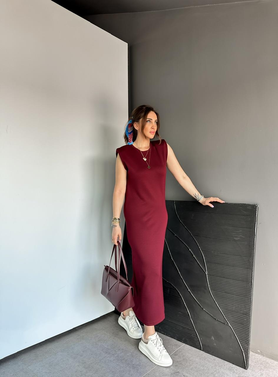 Bordo Vatkalı Likralı Basic Elbise