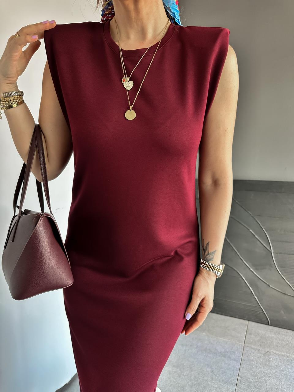 Bordo Vatkalı Likralı Basic Elbise