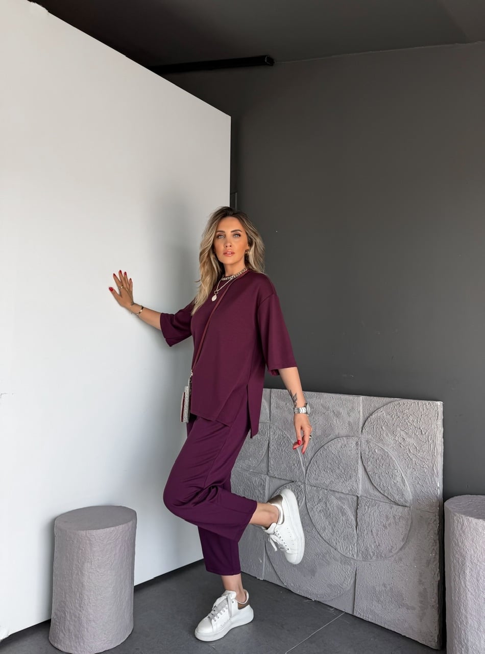 Bordo Yanları Yırtmaçlı Basic Modal Takım