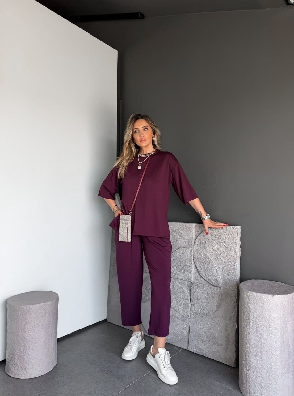 Bordo Yanları Yırtmaçlı Basic Modal Takım