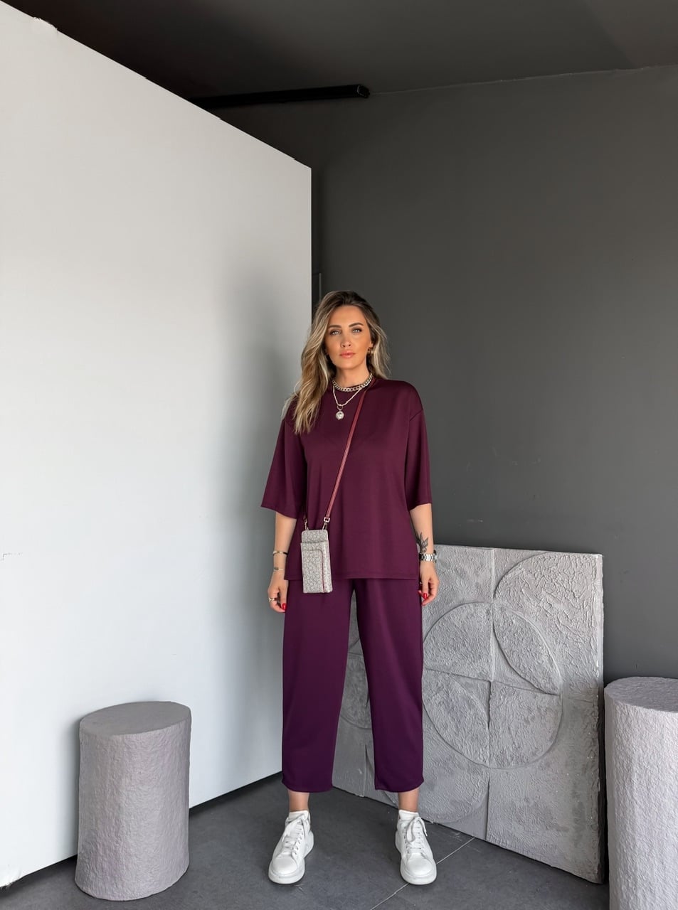 Bordo Yanları Yırtmaçlı Basic Modal Takım