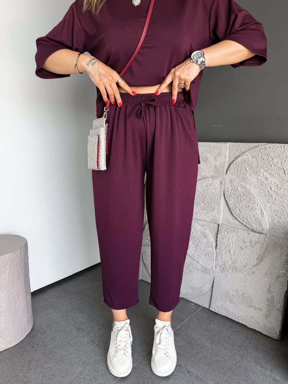 Bordo Yanları Yırtmaçlı Basic Modal Takım
