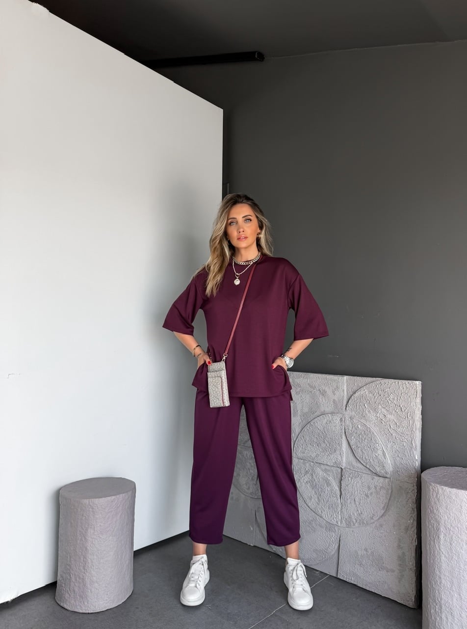 Bordo Yanları Yırtmaçlı Basic Modal Takım