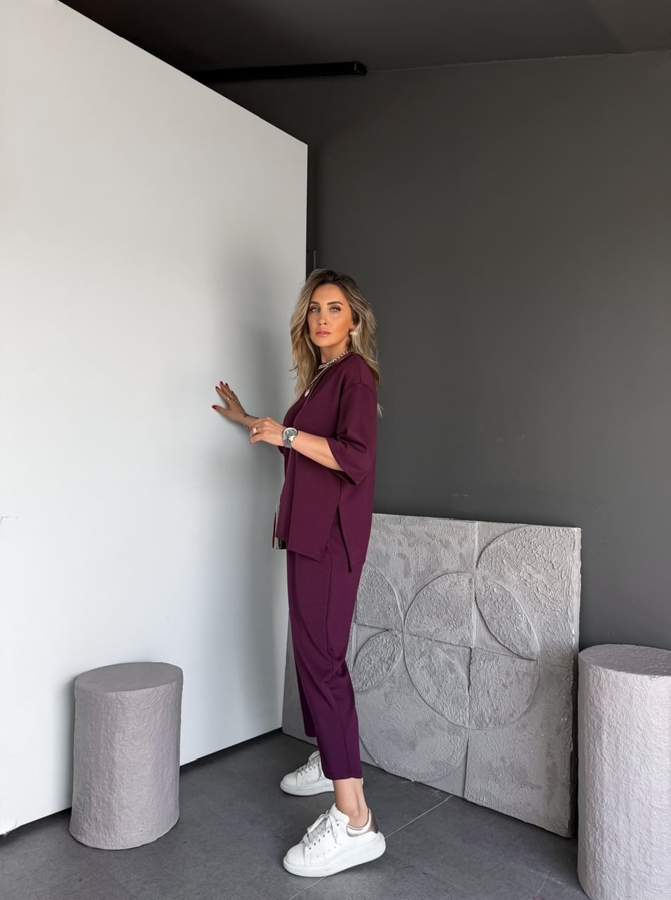 Bordo Yanları Yırtmaçlı Basic Modal Takım