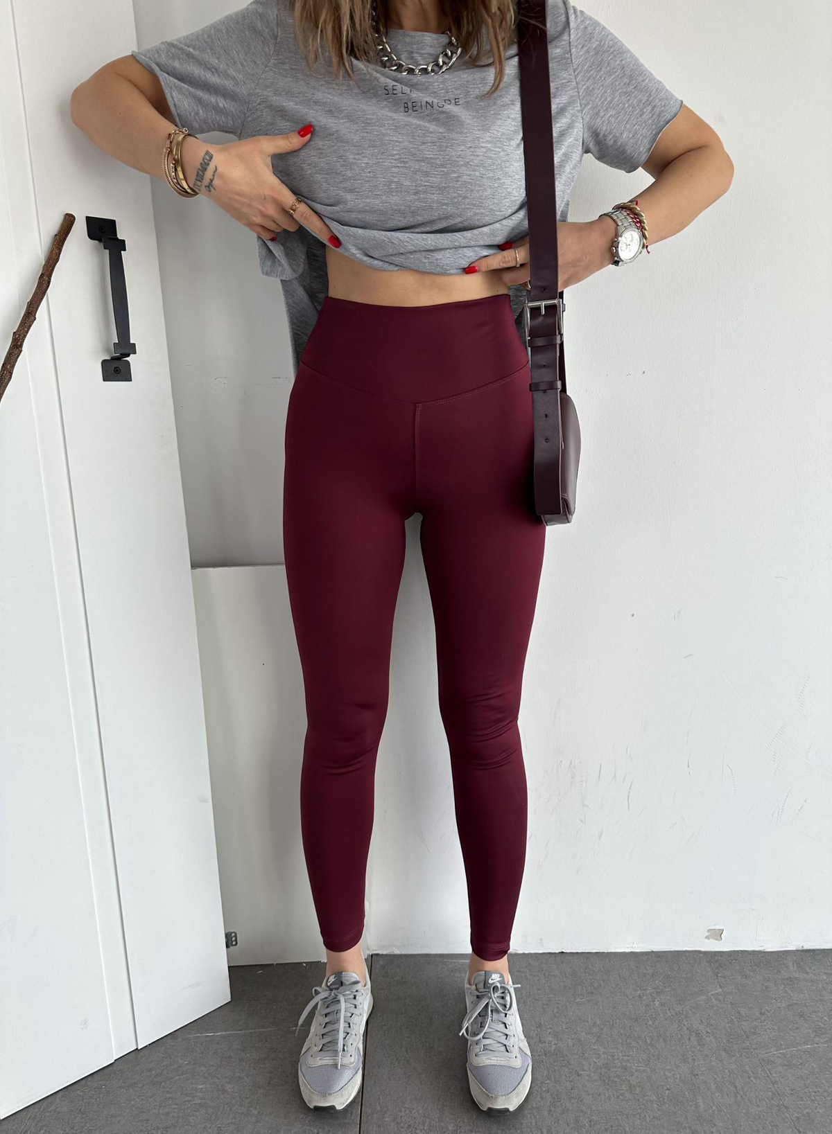 Bordo Yüksek Bel Toparlayıcı Tayt