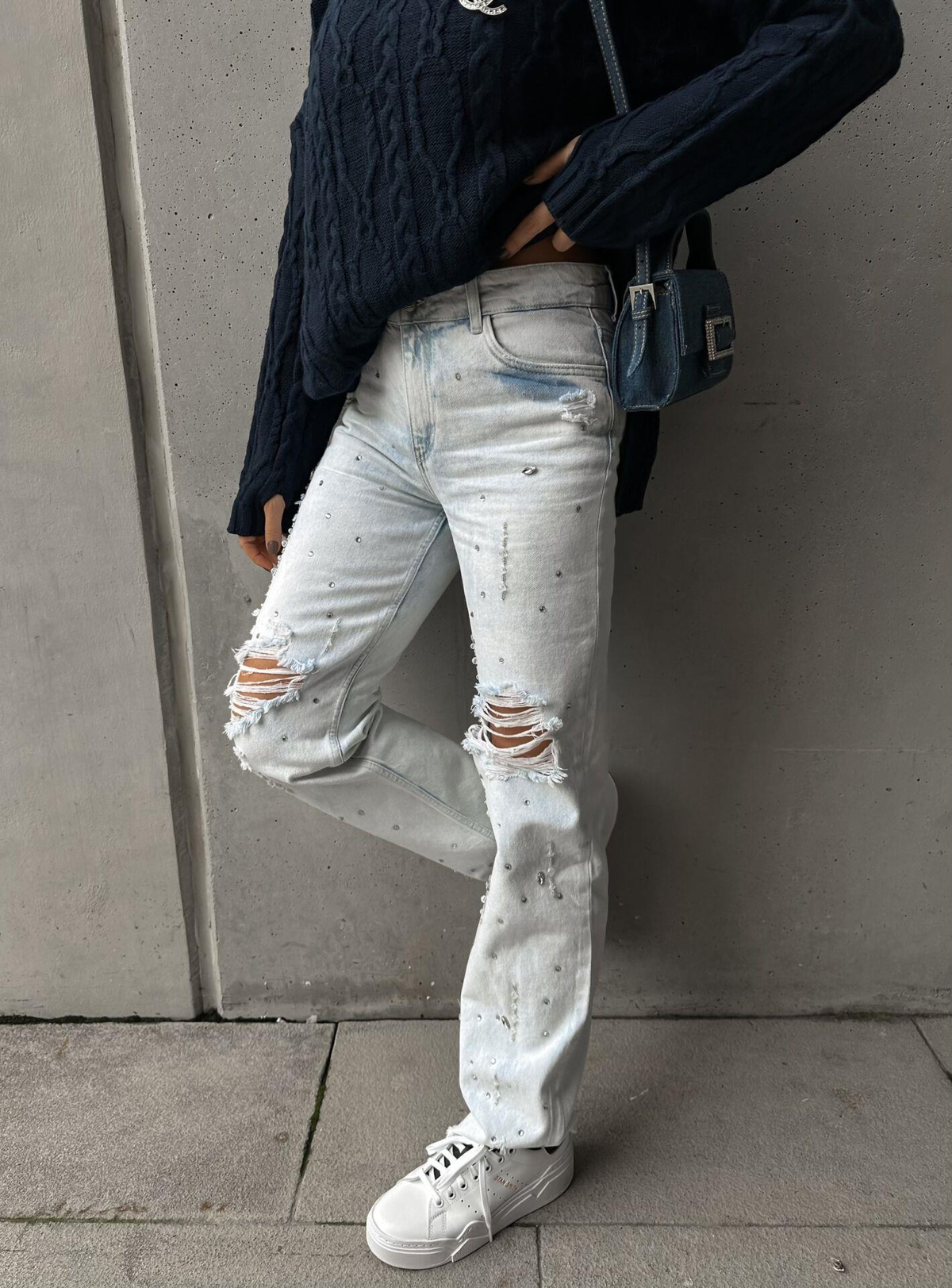 Buz Mavisi Taşlı Jean
