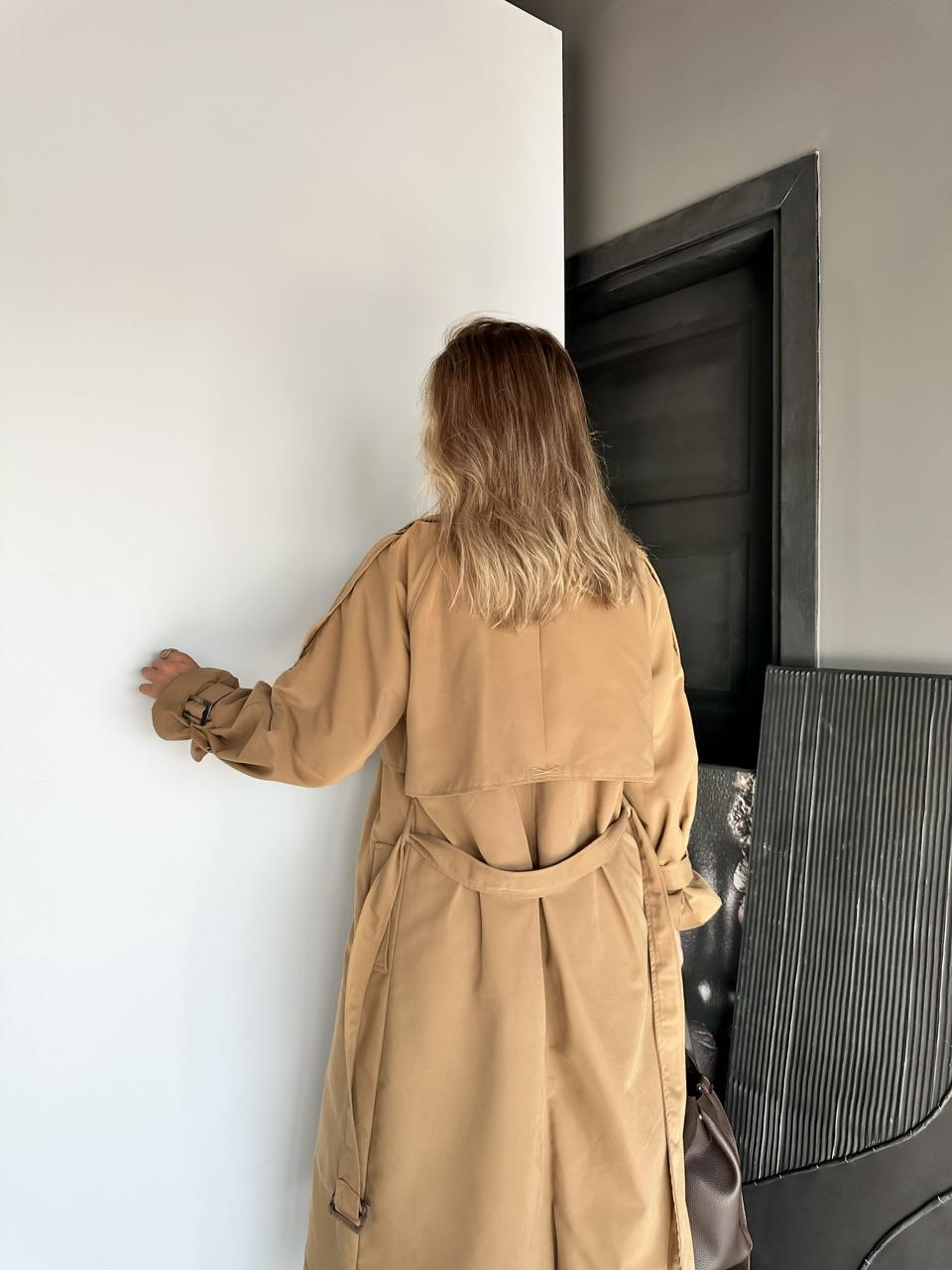 Camel Astarlı Kemerli Trençkot (12 CUMA GÜNÜ KARGODA)