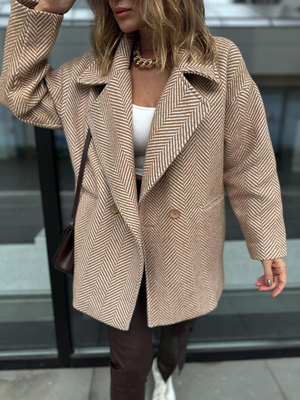 Camel Balıksırtı Oversize Kaban