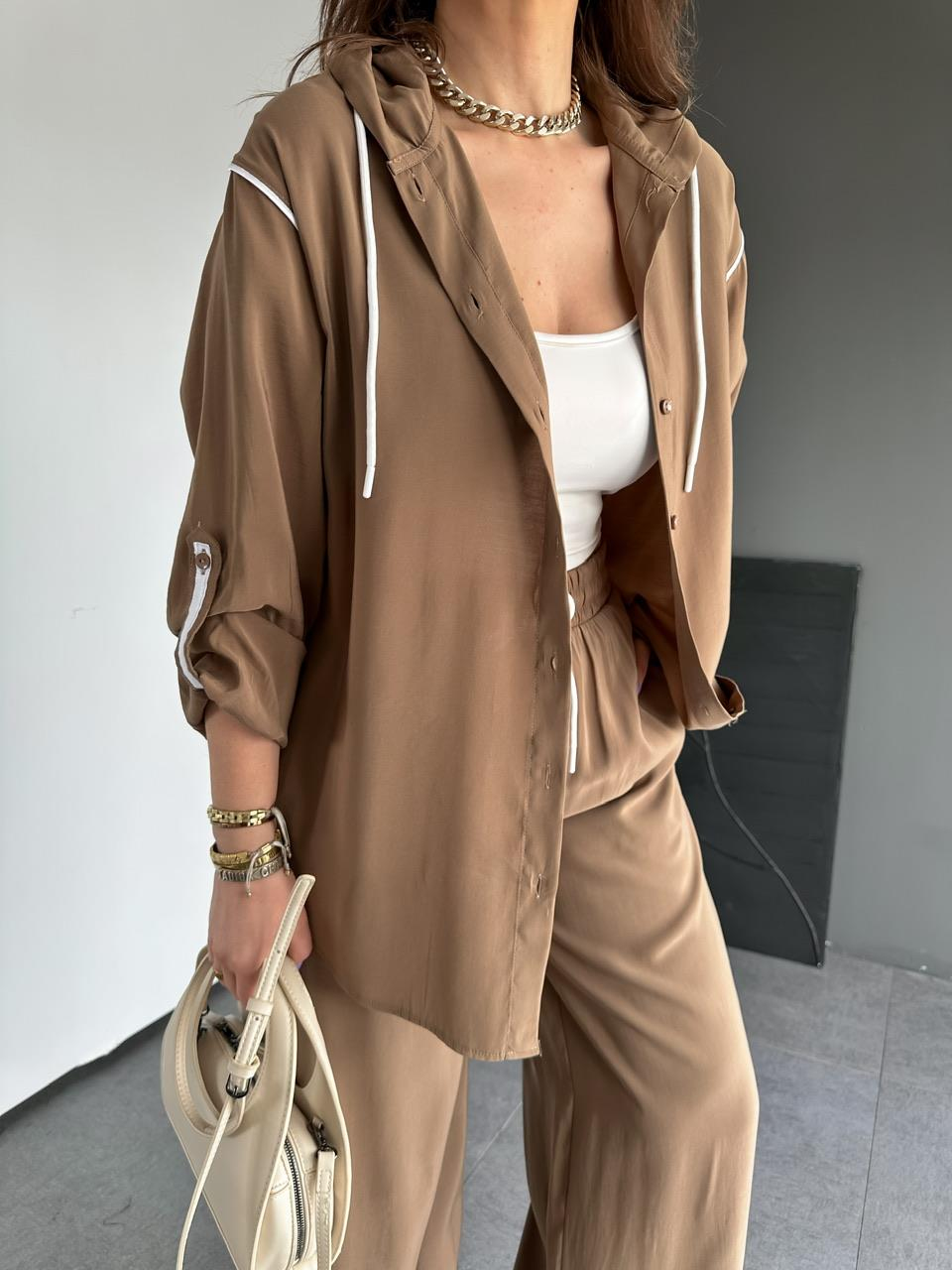 Camel Biyeli Kapşonlu Modal Takım