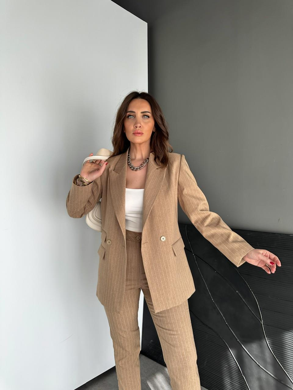 Camel Çizgili Premium Takım