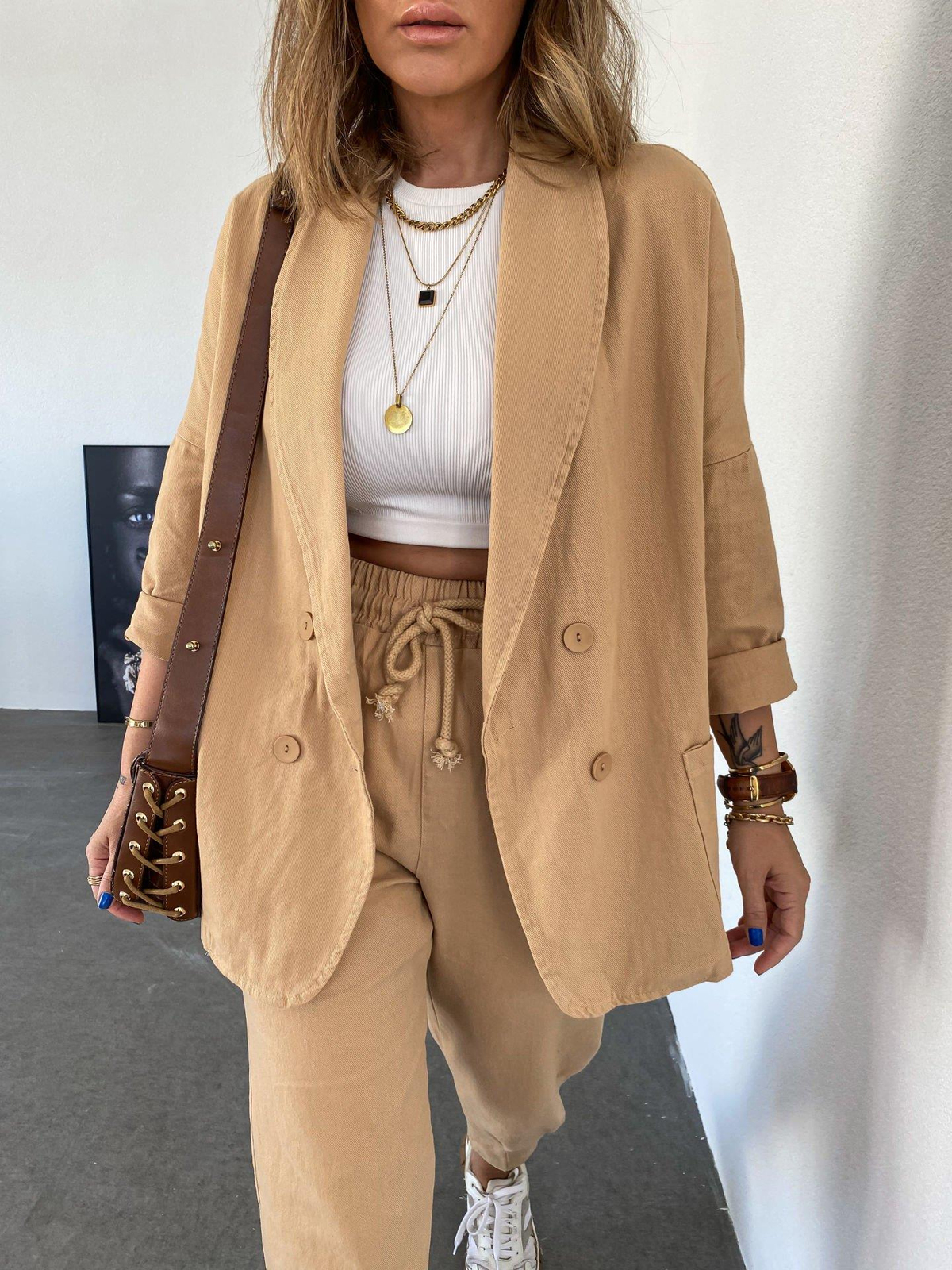 Camel Dört Düğmeli Gabardin Ceket