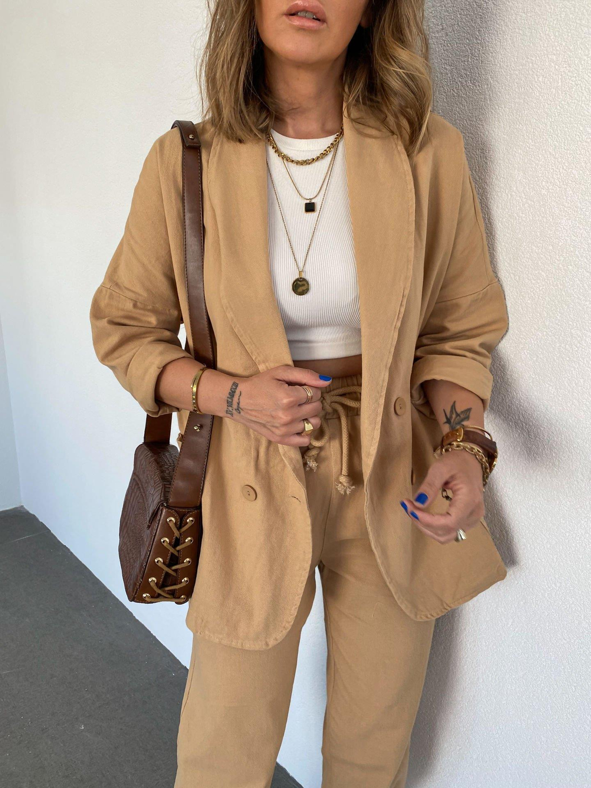 Camel Dört Düğmeli Gabardin Ceket