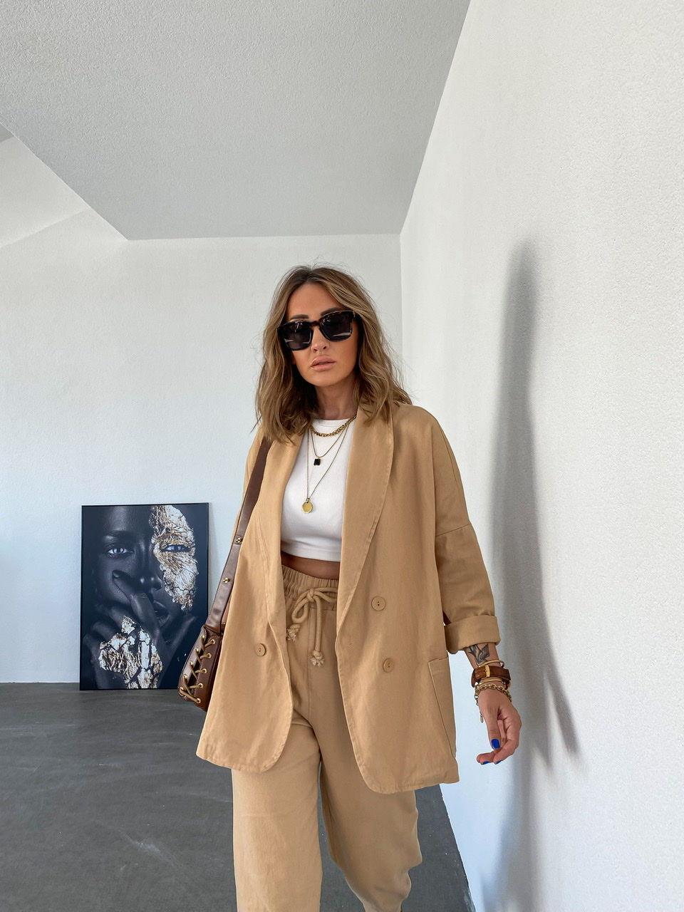 Camel Dört Düğmeli Gabardin Ceket