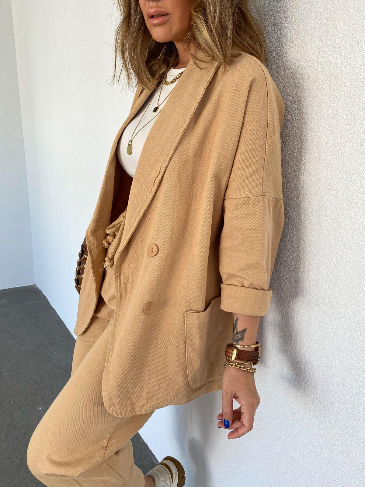 Camel Dört Düğmeli Gabardin Ceket