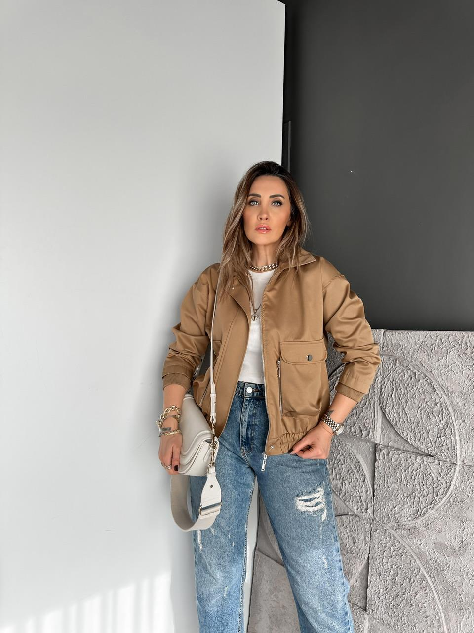 Camel Fermuarlı Çıtçıtlı Cepli Ceket