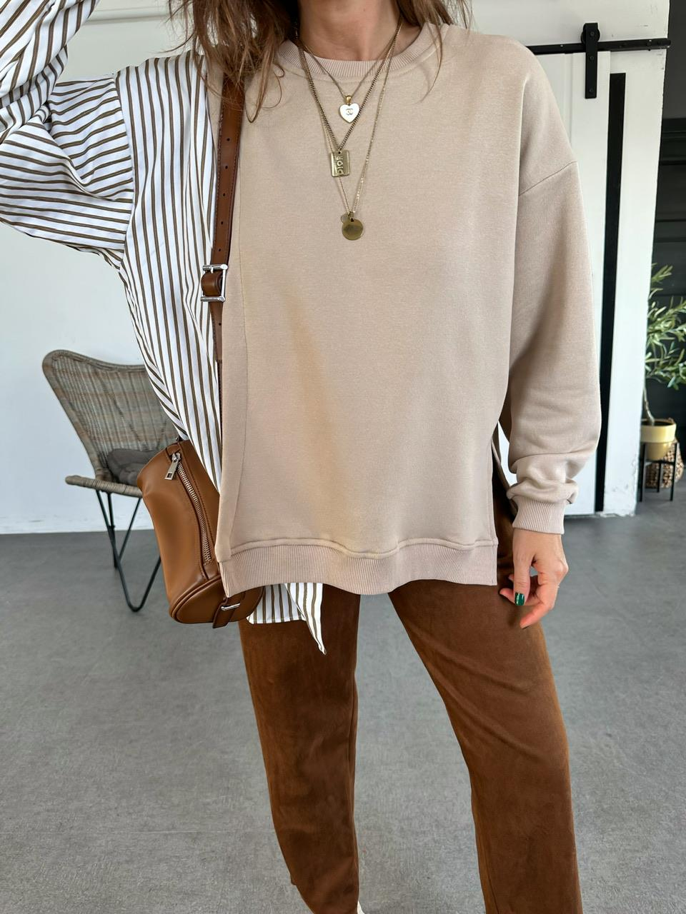 Camel Gömlek Parçalı Asimetrik Sweatshirt