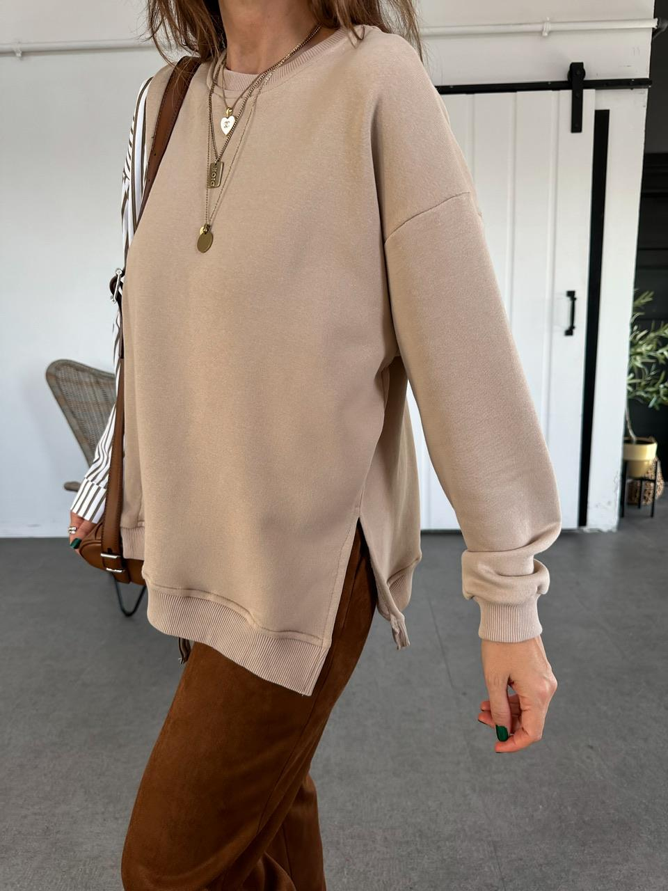 Camel Gömlek Parçalı Asimetrik Sweatshirt