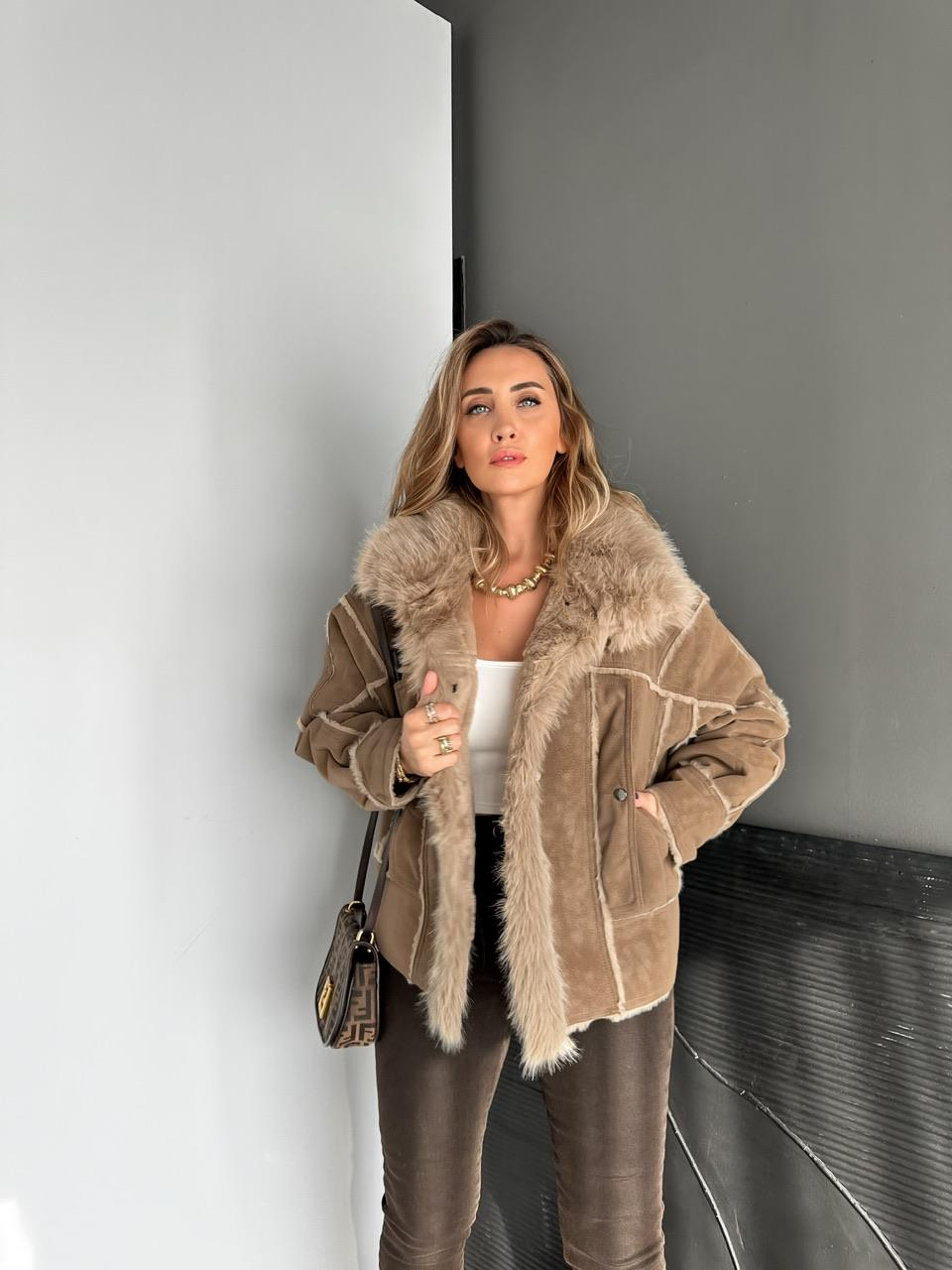 Camel Kürklü Premium Nubuk Kaban