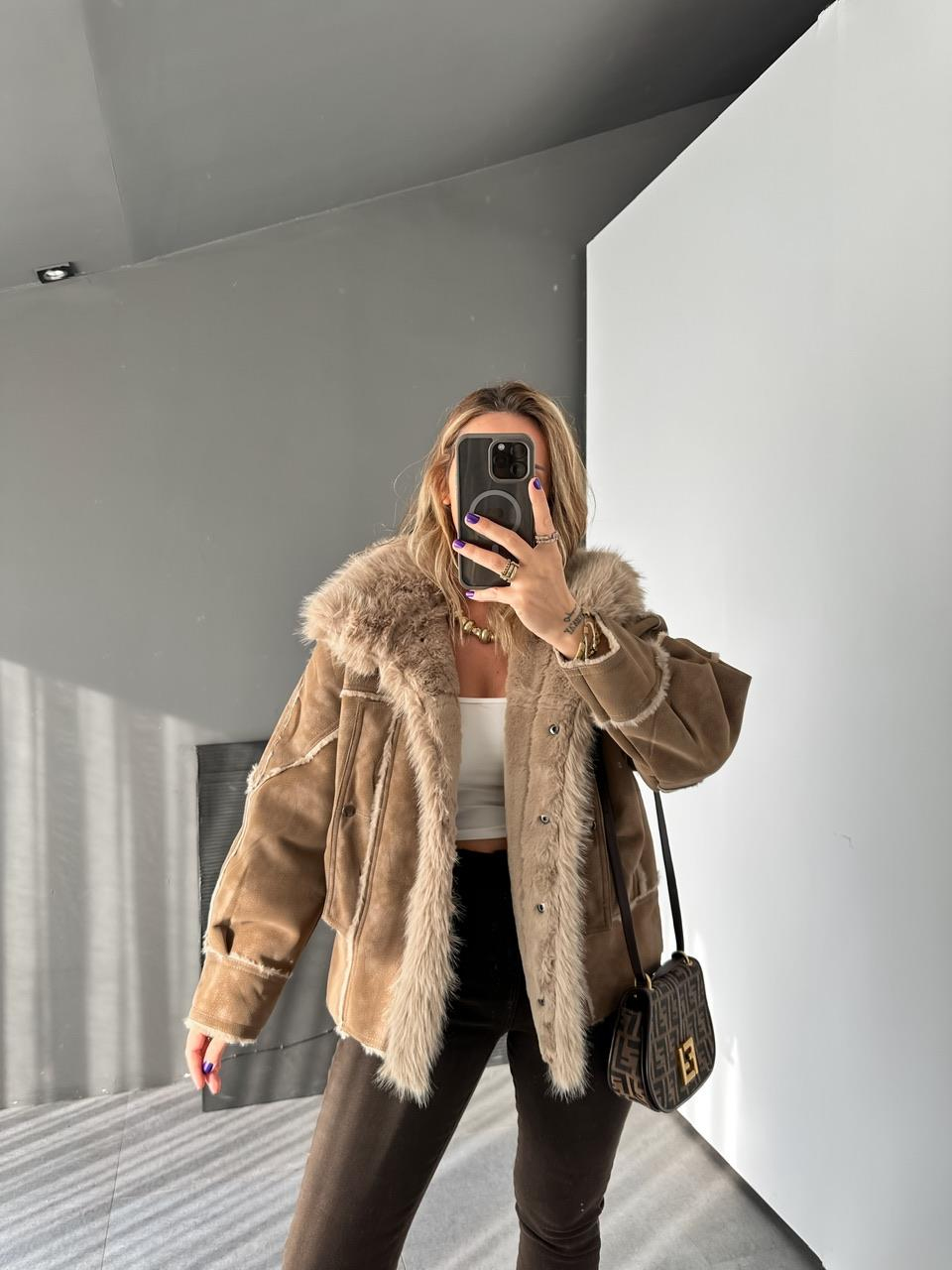 Camel Kürklü Premium Nubuk Kaban