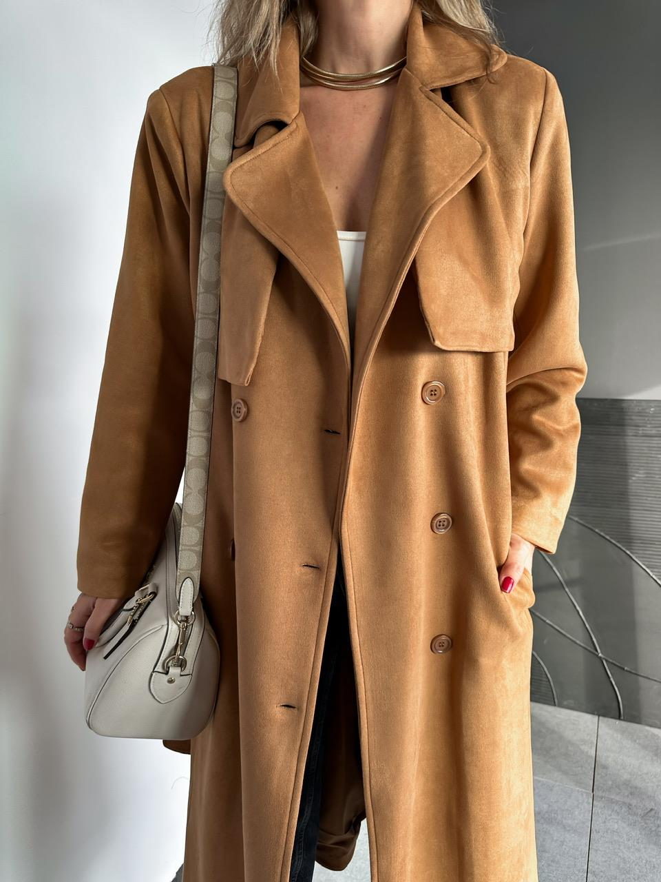 Camel Kuşaklı Süet Soft Trençkot