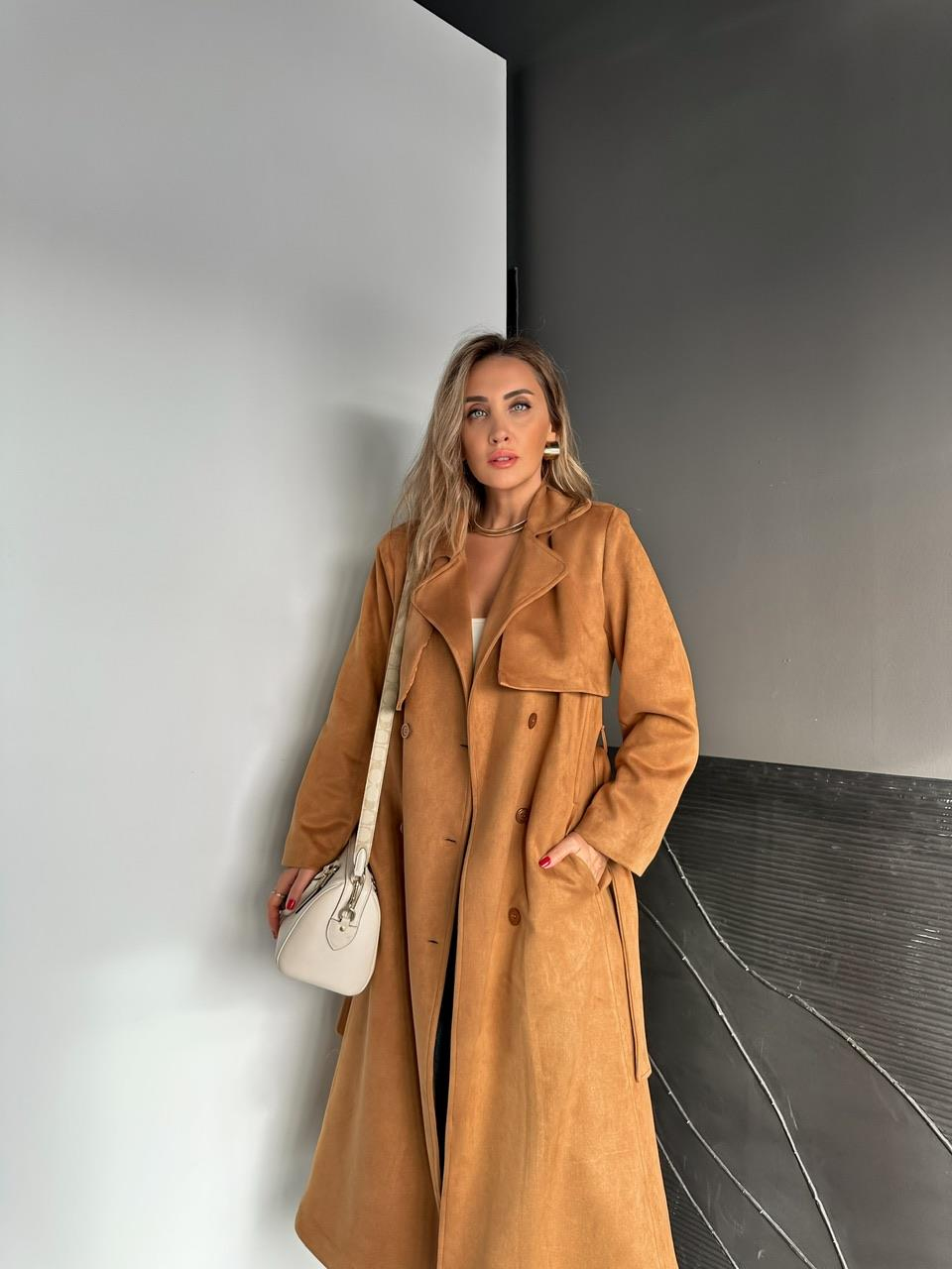 Camel Kuşaklı Süet Soft Trençkot