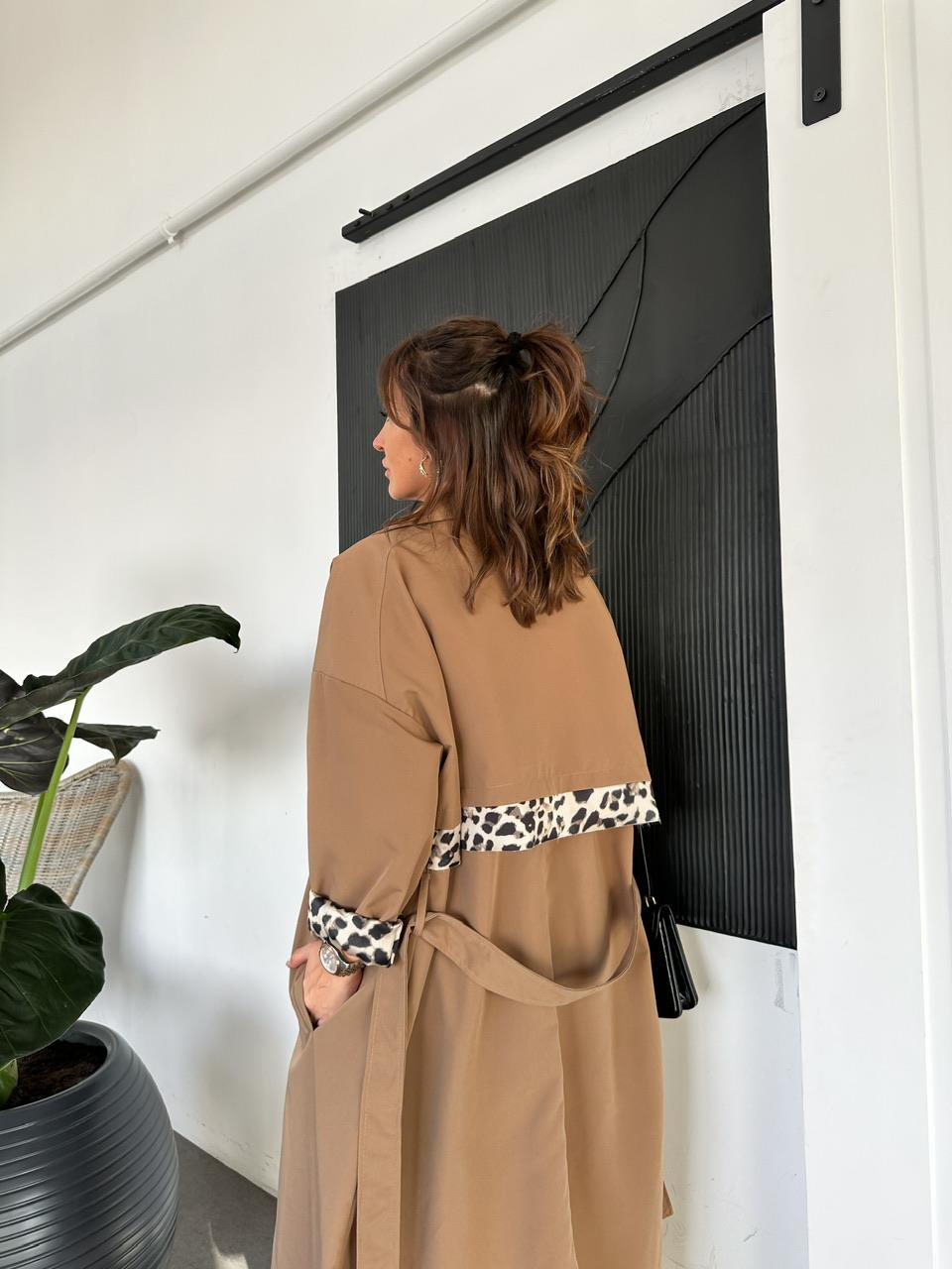 Camel Leopar Detaylı Trençkot
