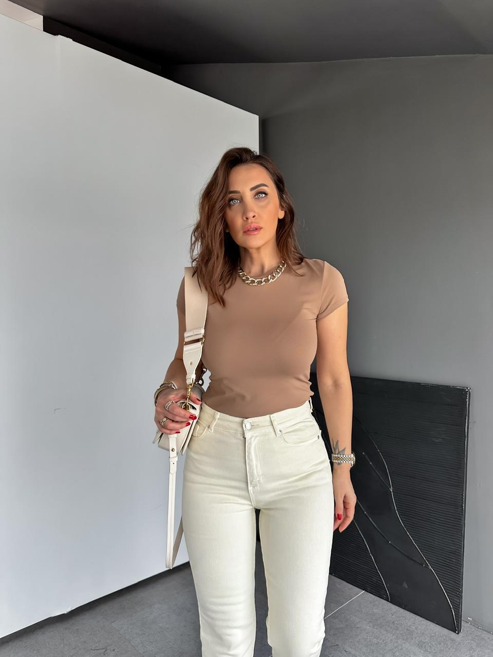 Camel Likralı Cotton Orijinal Tshirt